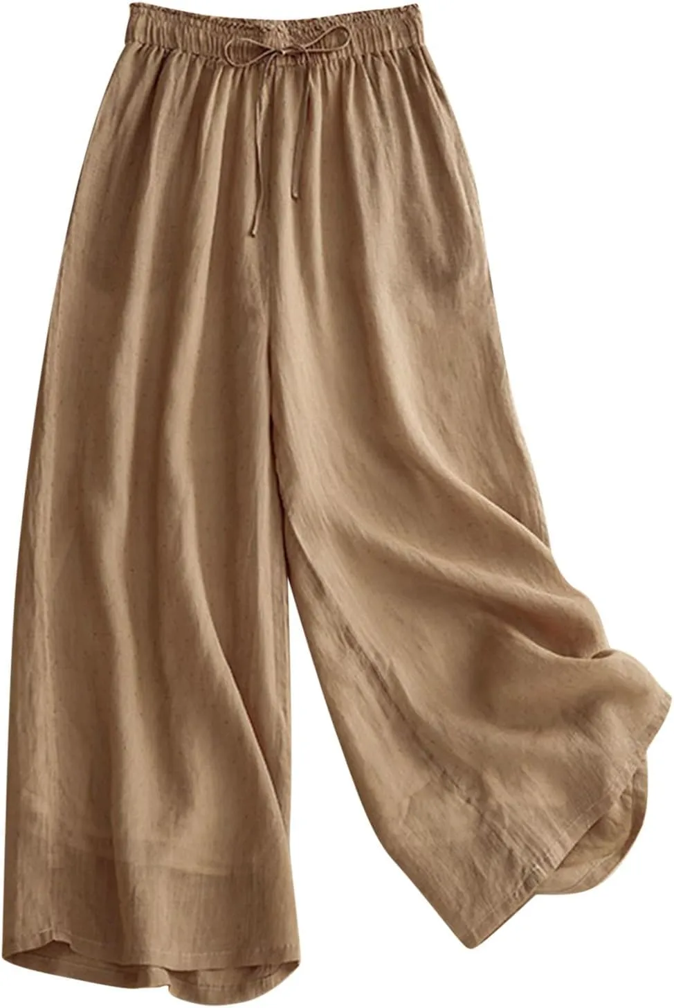 Linen Cropped Pants Women Lounge Casual Capris Plus Size Elastic Crop Pants Summer Soft Linen Wide Leg Lounge Trousers