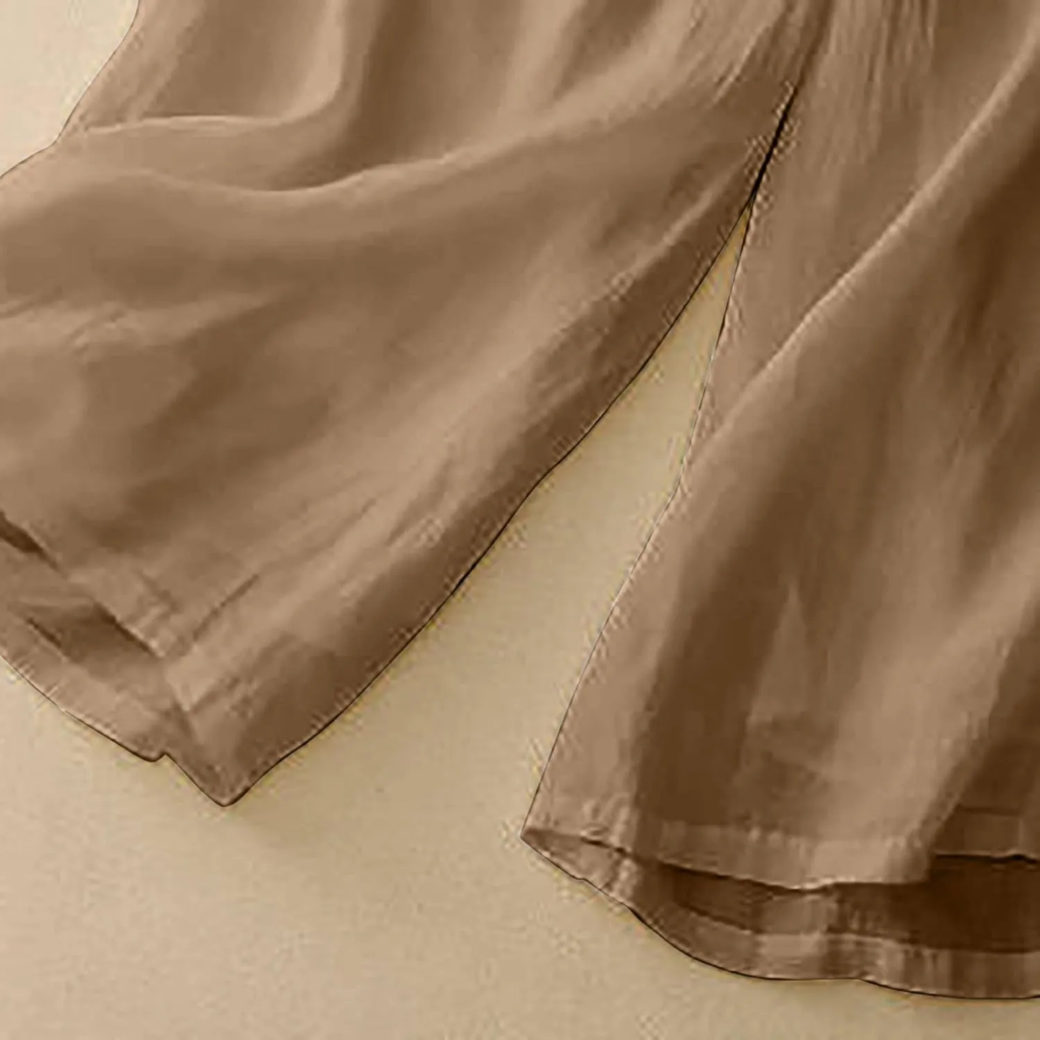 Linen Cropped Pants Women Lounge Casual Capris Plus Size Elastic Crop Pants Summer Soft Linen Wide Leg Lounge Trousers