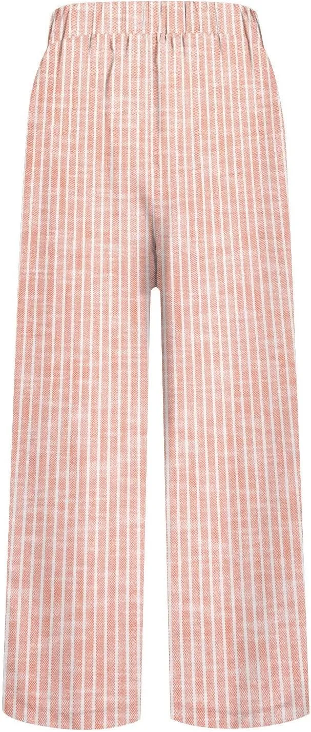 Linen Pants for Women Elastic Pants Long Linen Women Cotton Casual Slit Trouser Pants with Pockets Summer 2025