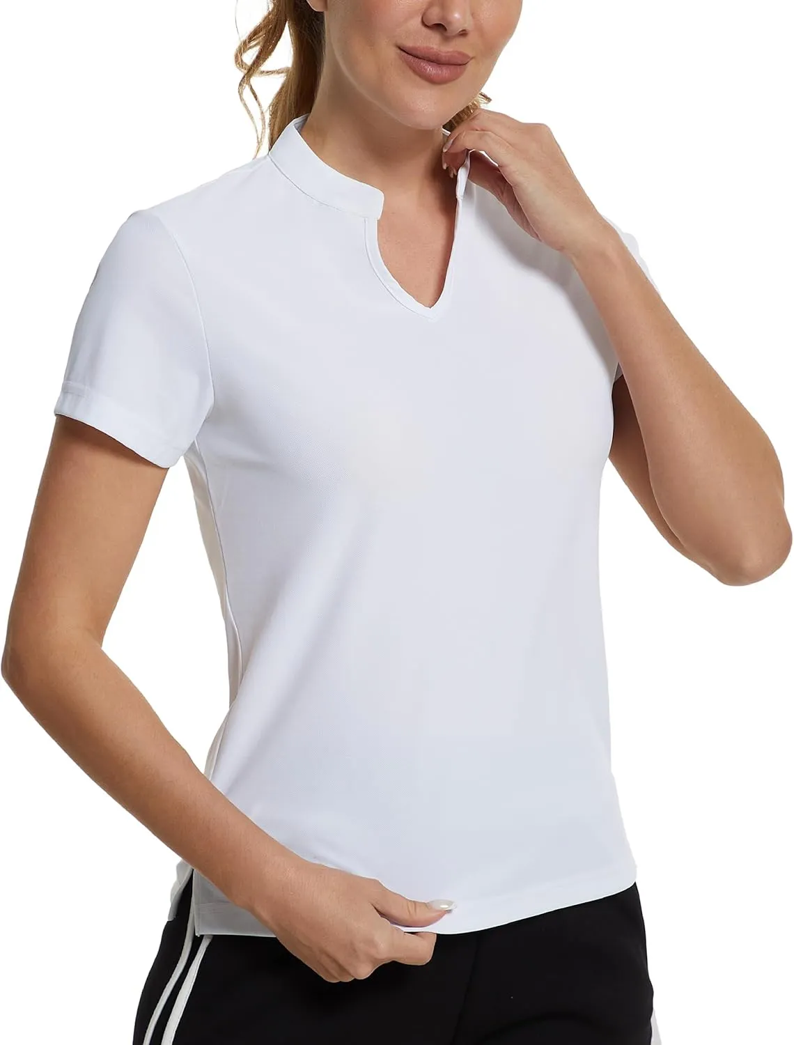 MathCat Women's Golf Shirts V-Neck Short Sleeve Collarless Quick Dry Tennis Running Tees Polo Casual Tops
