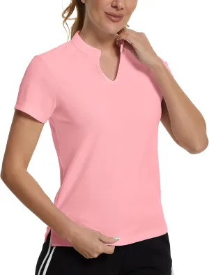 MathCat Women's Golf Shirts V-Neck Short Sleeve Collarless Quick Dry Tennis Running Tees Polo Casual Tops