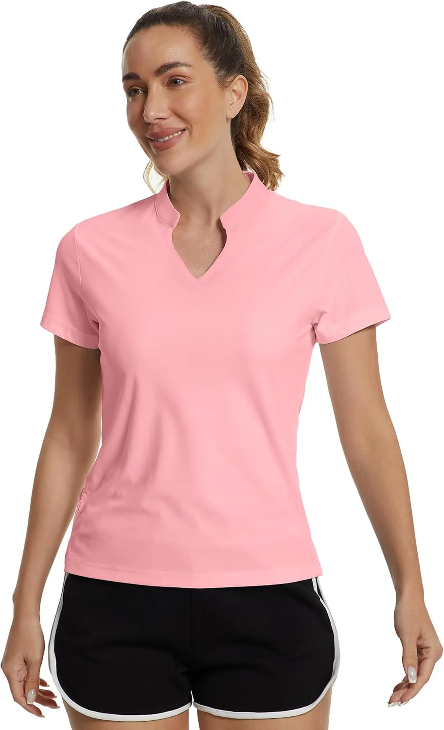 MathCat Women's Golf Shirts V-Neck Short Sleeve Collarless Quick Dry Tennis Running Tees Polo Casual Tops