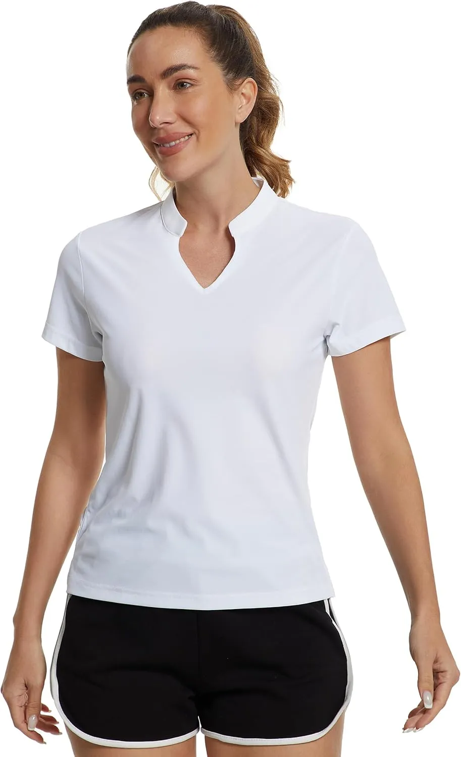 MathCat Women's Golf Shirts V-Neck Short Sleeve Collarless Quick Dry Tennis Running Tees Polo Casual Tops