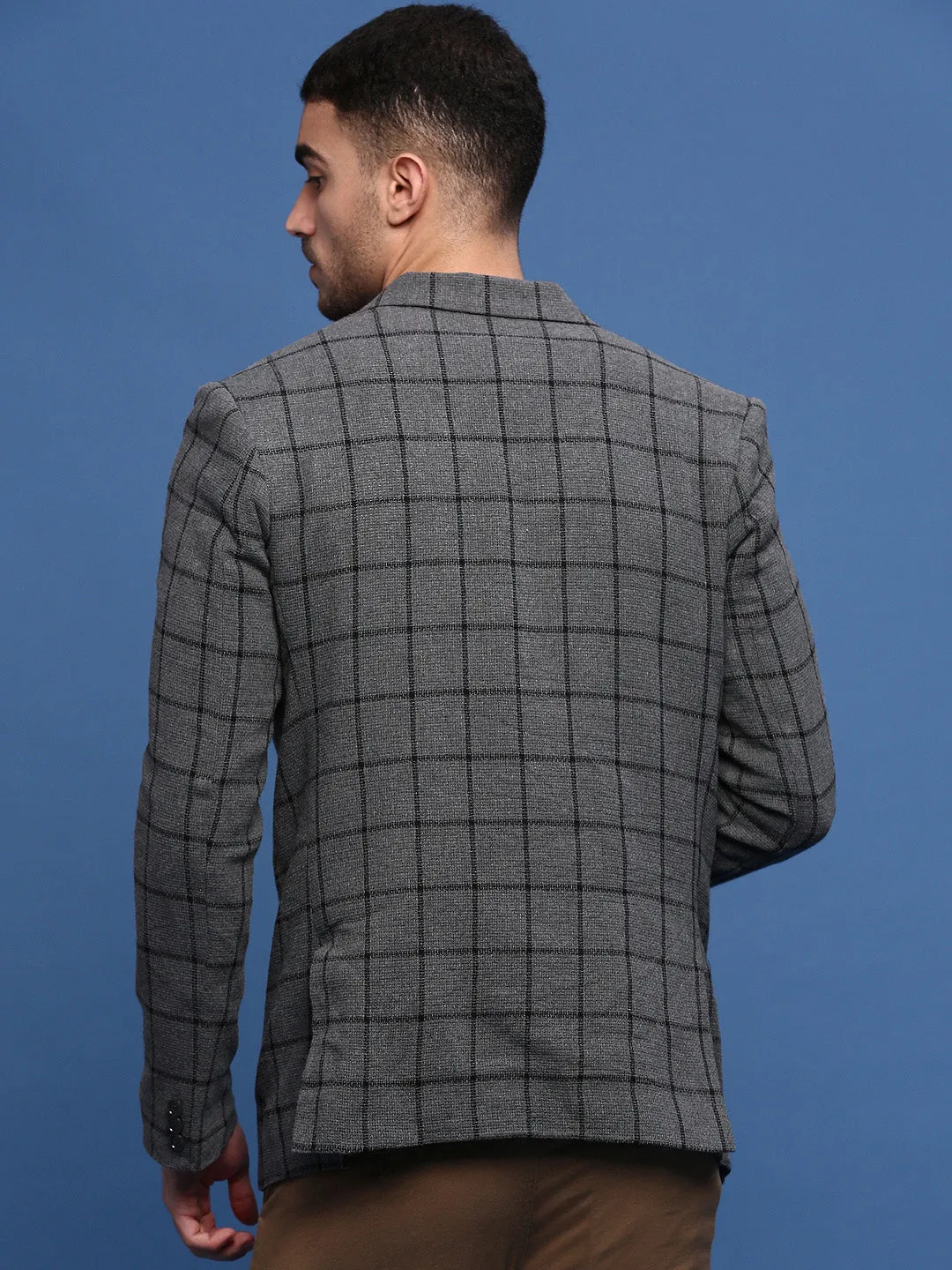 Men Grey Slim Fit Notched Lapel Single Breasted Blazer