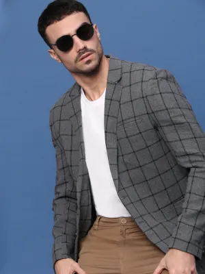 Men Grey Slim Fit Notched Lapel Single Breasted Blazer