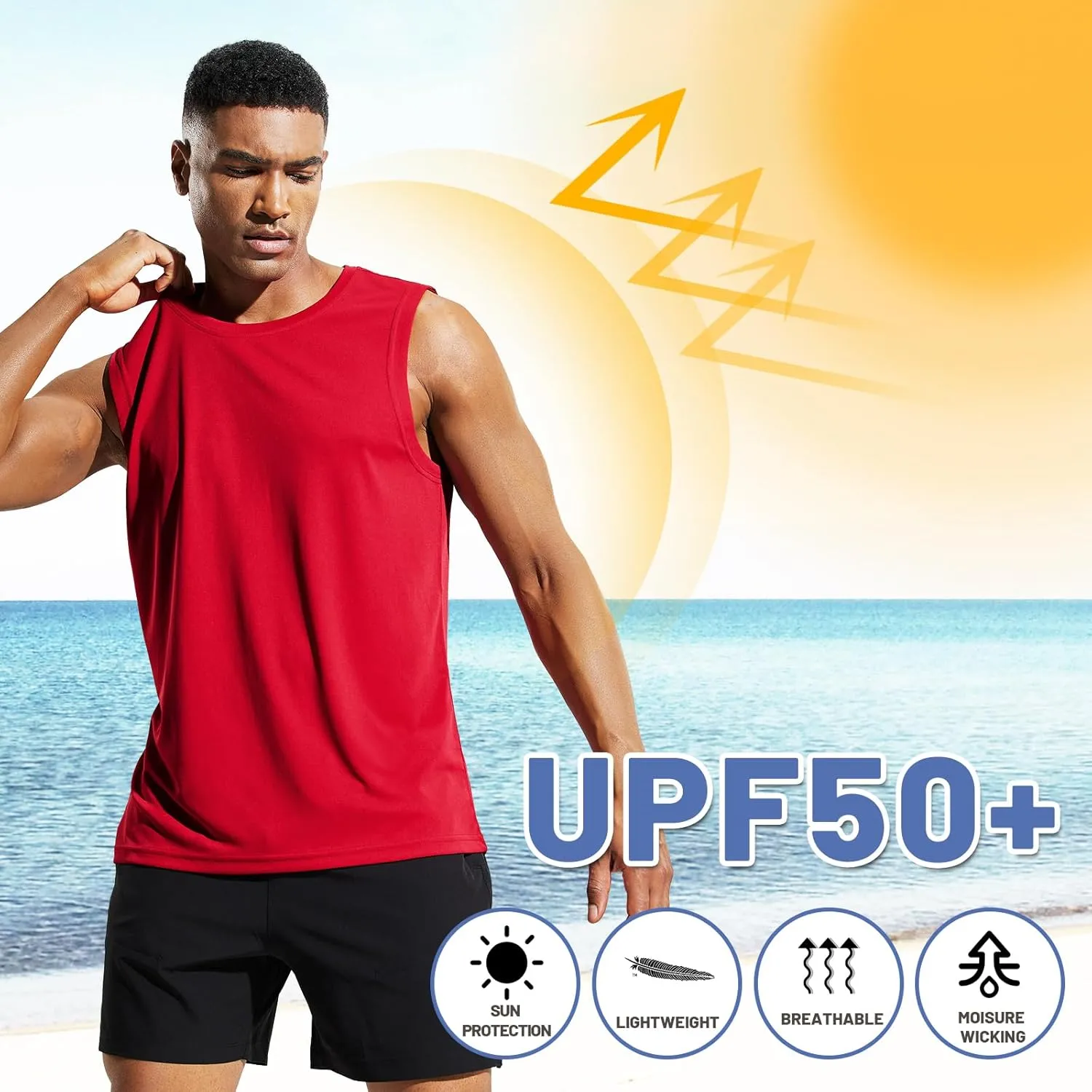 MIER Men's Workout Tank Tops UPF 50  Swim Shirts Quick Dry Running Sleeveless UV Protection Muscle Tees