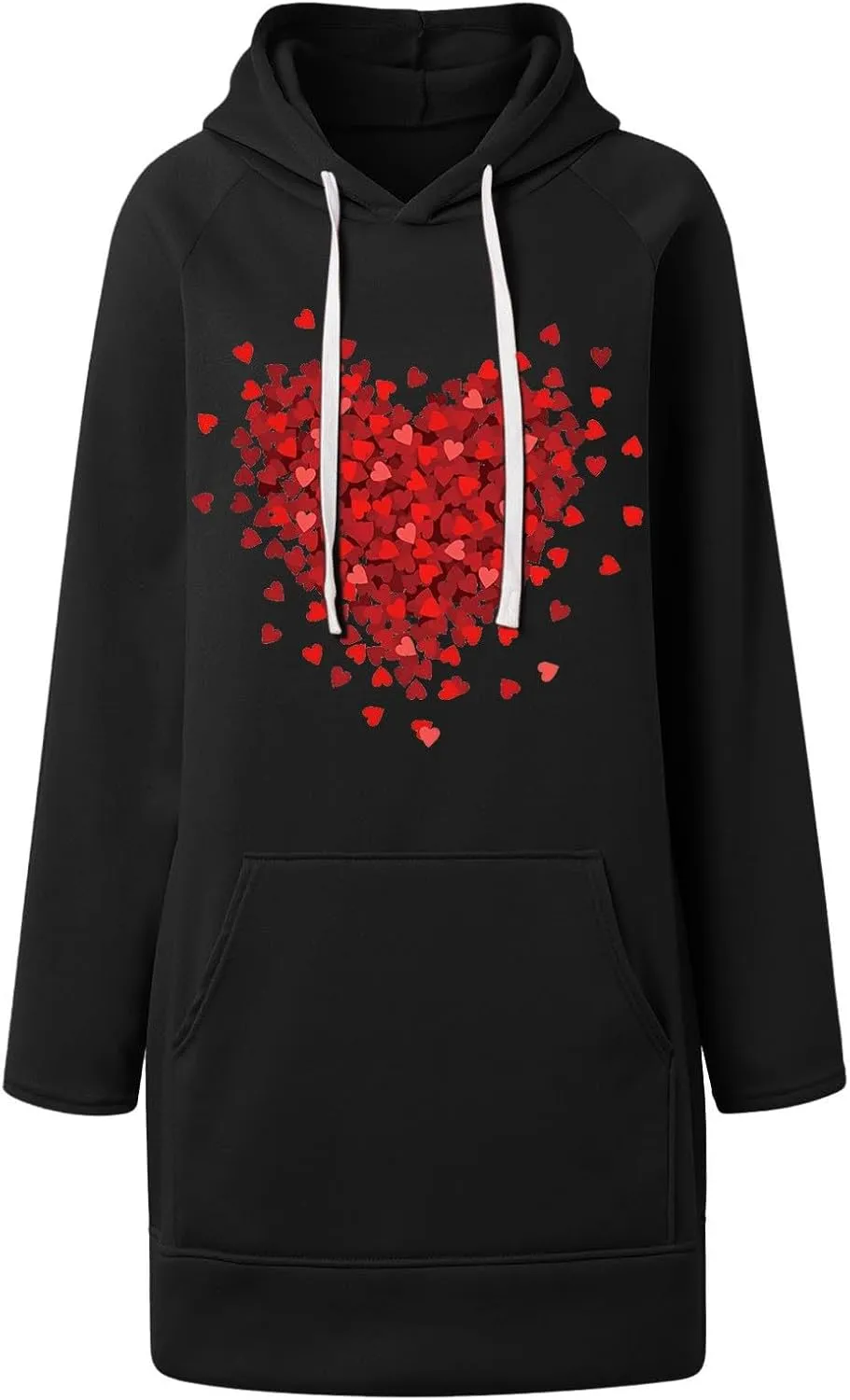 Oversized Hoodie Dress for Women Casual Drawstring Long Sweatshirt with Pocket Bow love Graphic Print Split Hem Shirt