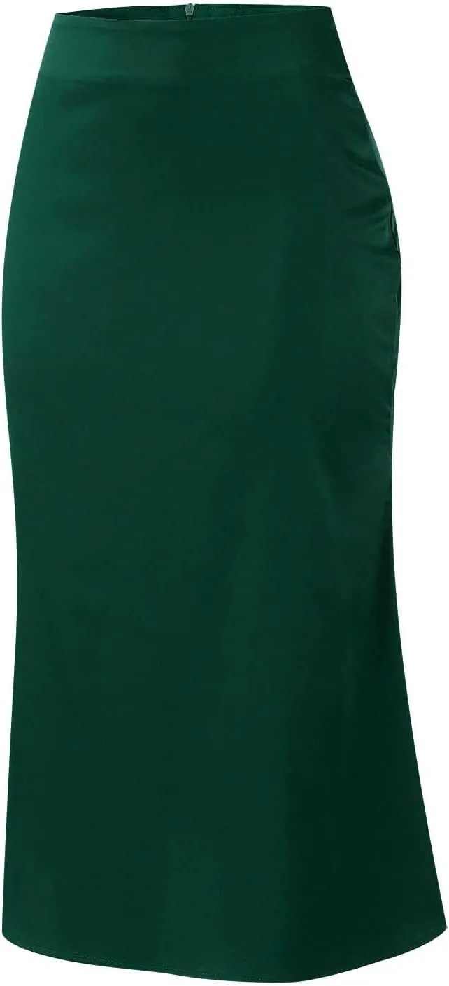 Preppy Skirts Womens High Waist Midi Skirt Solid Satin Dress Zipper Elegant Summer Skirts Cage Skirt Belt