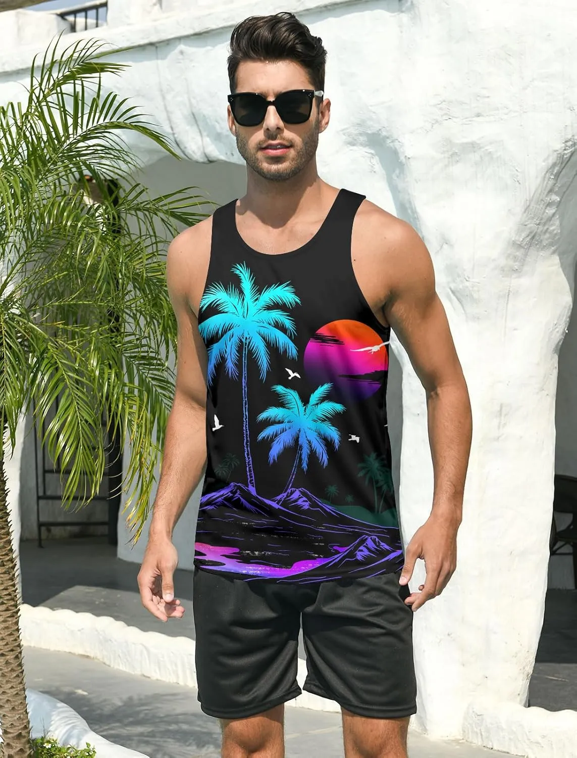 RAISEVERN Mens Tank Top Summer Sleeveless Shirts Beach Graphic Gym Running Undershirts Funny Workout Tees