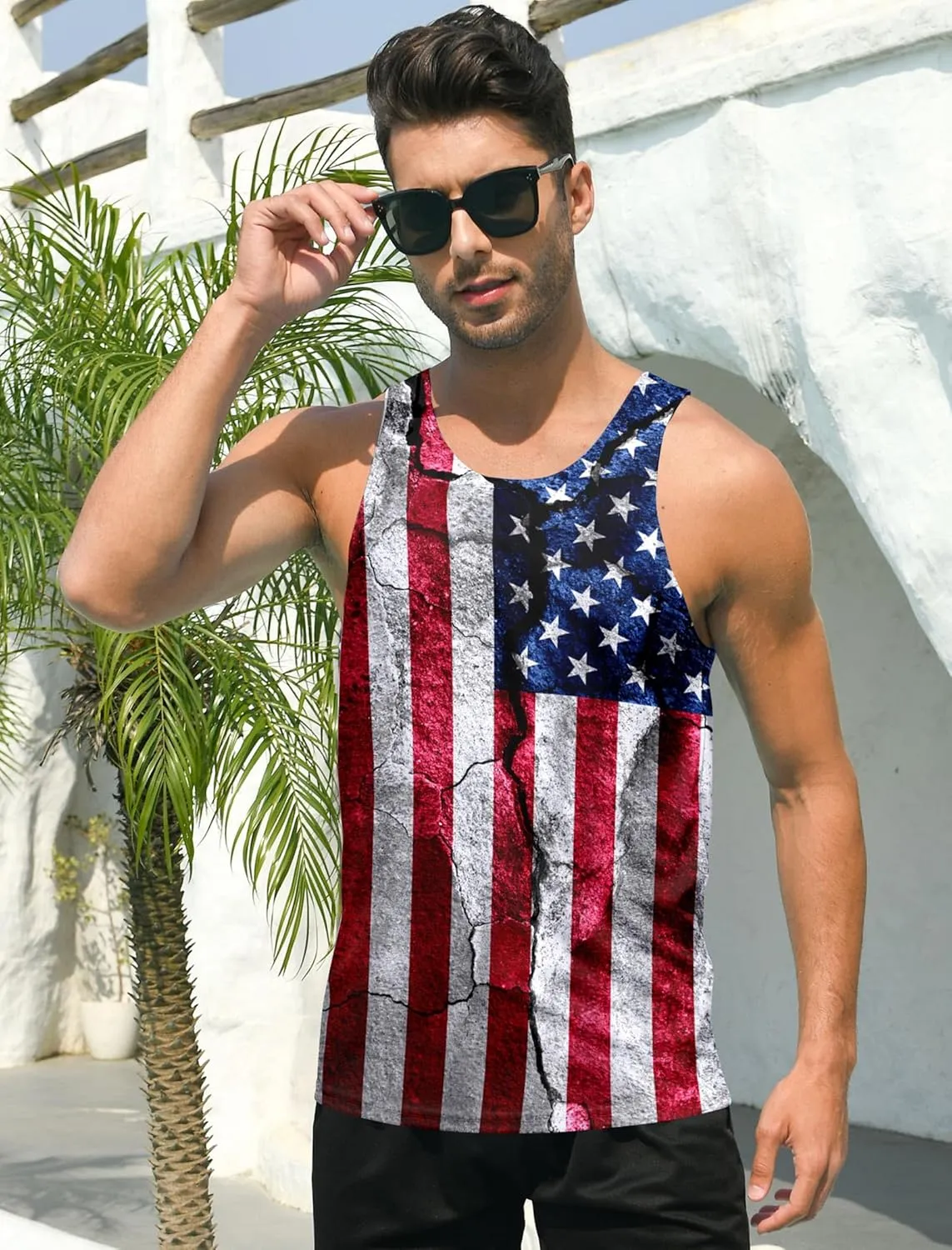 RAISEVERN Mens Tank Top Summer Sleeveless Shirts Beach Graphic Gym Running Undershirts Funny Workout Tees