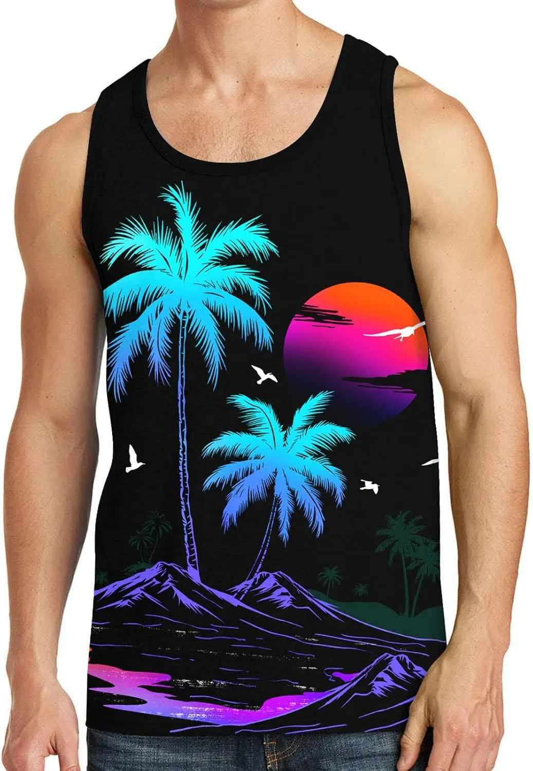 RAISEVERN Mens Tank Top Summer Sleeveless Shirts Beach Graphic Gym Running Undershirts Funny Workout Tees
