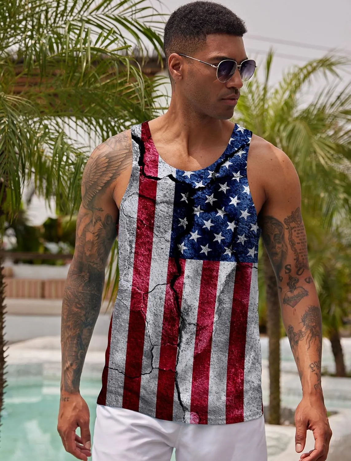 RAISEVERN Mens Tank Top Summer Sleeveless Shirts Beach Graphic Gym Running Undershirts Funny Workout Tees