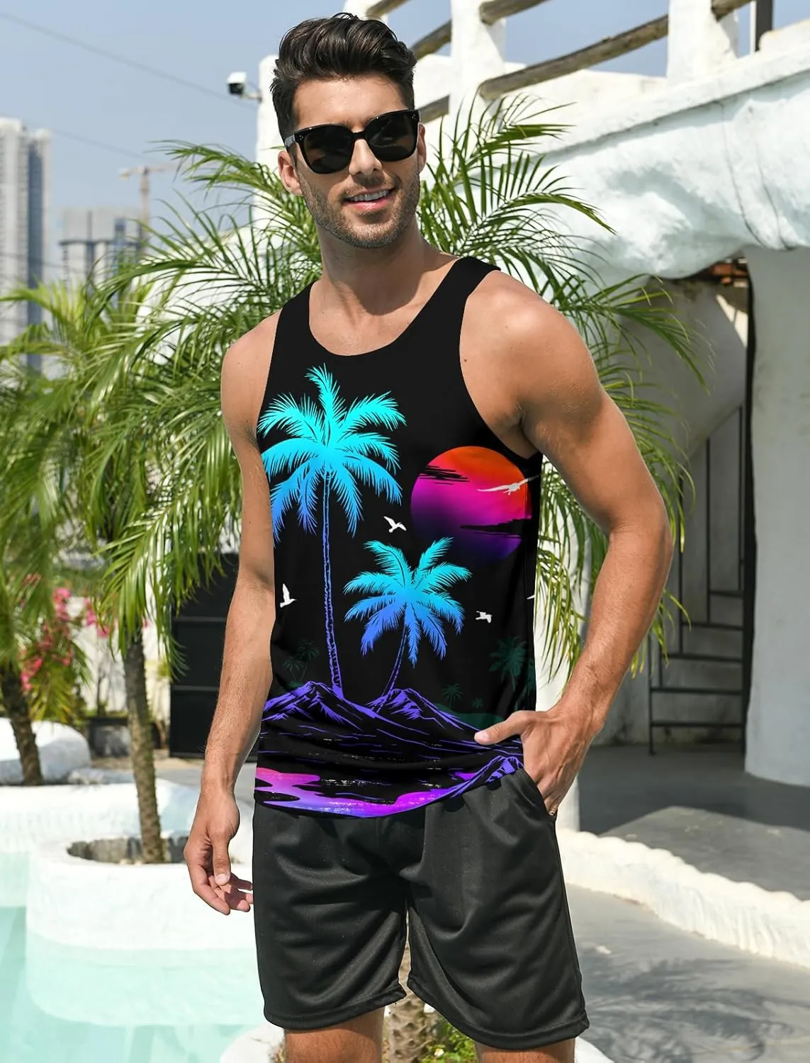 RAISEVERN Mens Tank Top Summer Sleeveless Shirts Beach Graphic Gym Running Undershirts Funny Workout Tees