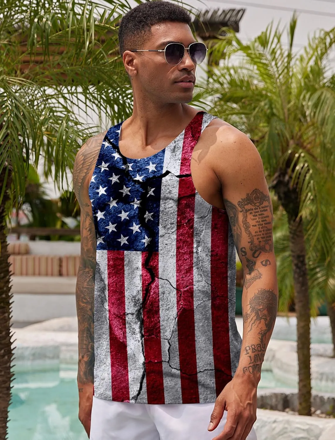 RAISEVERN Mens Tank Top Summer Sleeveless Shirts Beach Graphic Gym Running Undershirts Funny Workout Tees
