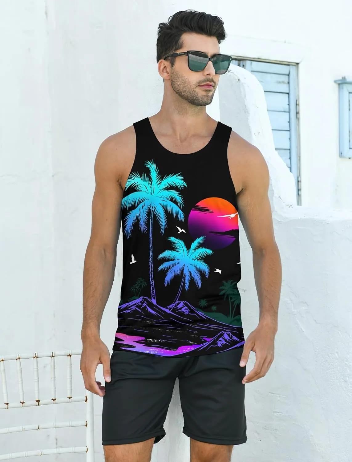 RAISEVERN Mens Tank Top Summer Sleeveless Shirts Beach Graphic Gym Running Undershirts Funny Workout Tees