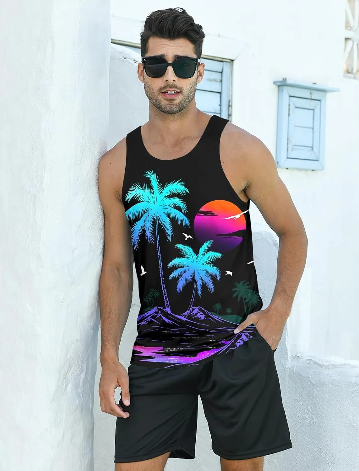 RAISEVERN Mens Tank Top Summer Sleeveless Shirts Beach Graphic Gym Running Undershirts Funny Workout Tees