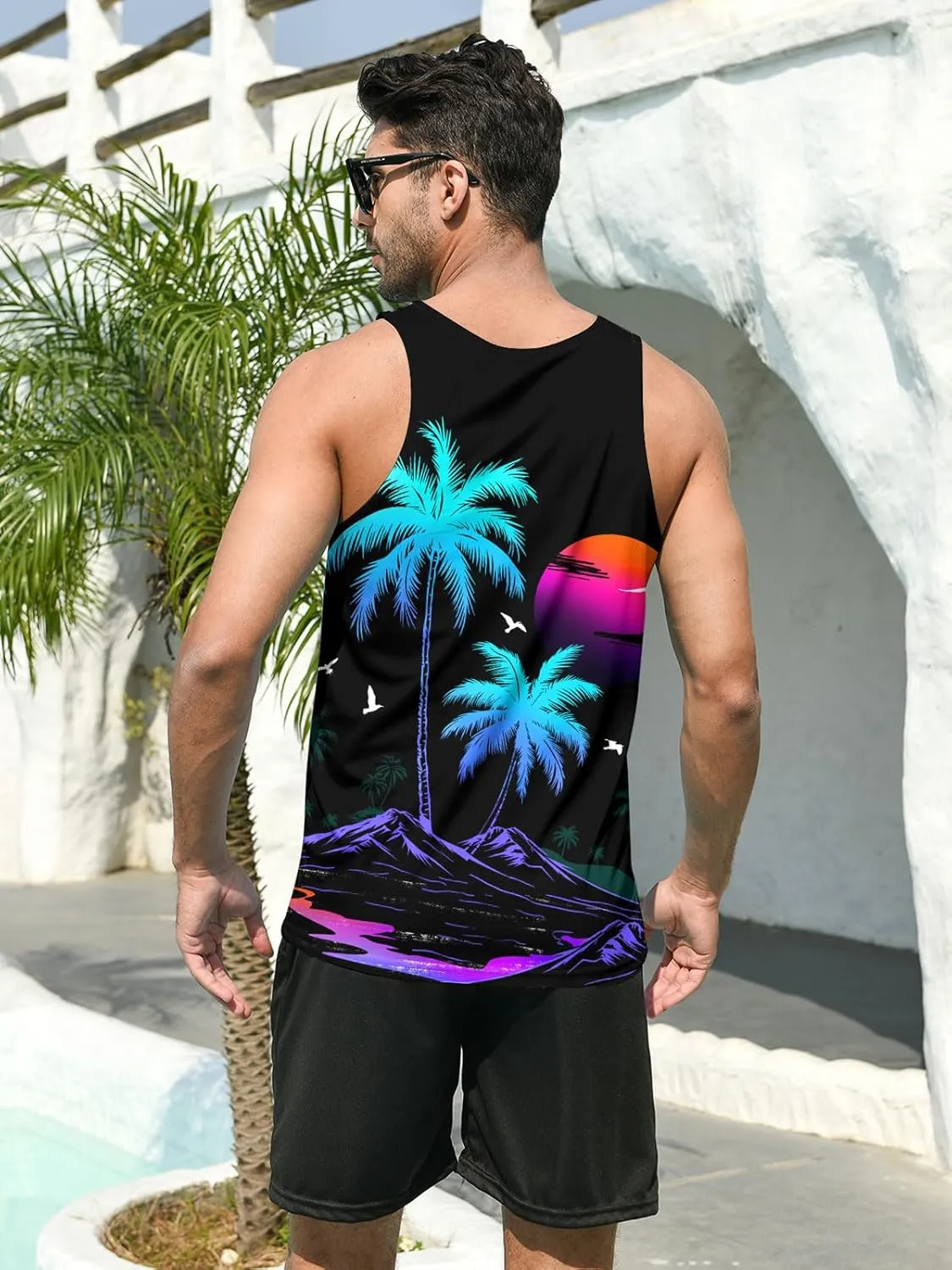 RAISEVERN Mens Tank Top Summer Sleeveless Shirts Beach Graphic Gym Running Undershirts Funny Workout Tees