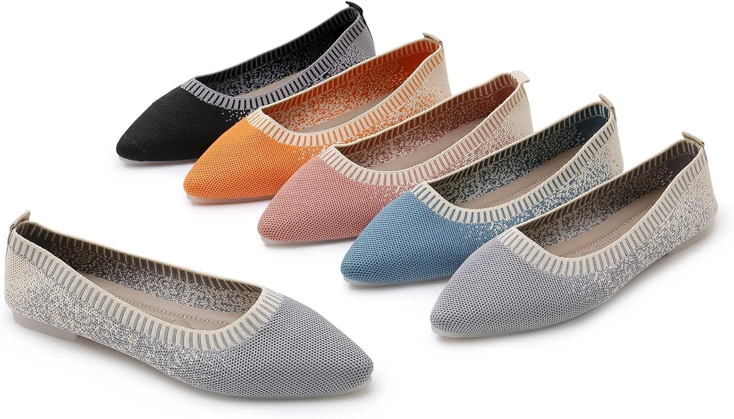 RVROVIC Women's Pointed Toe Knit Flats Shoes Slip on Ballet Flats Comfortable Dress Shoes for Women