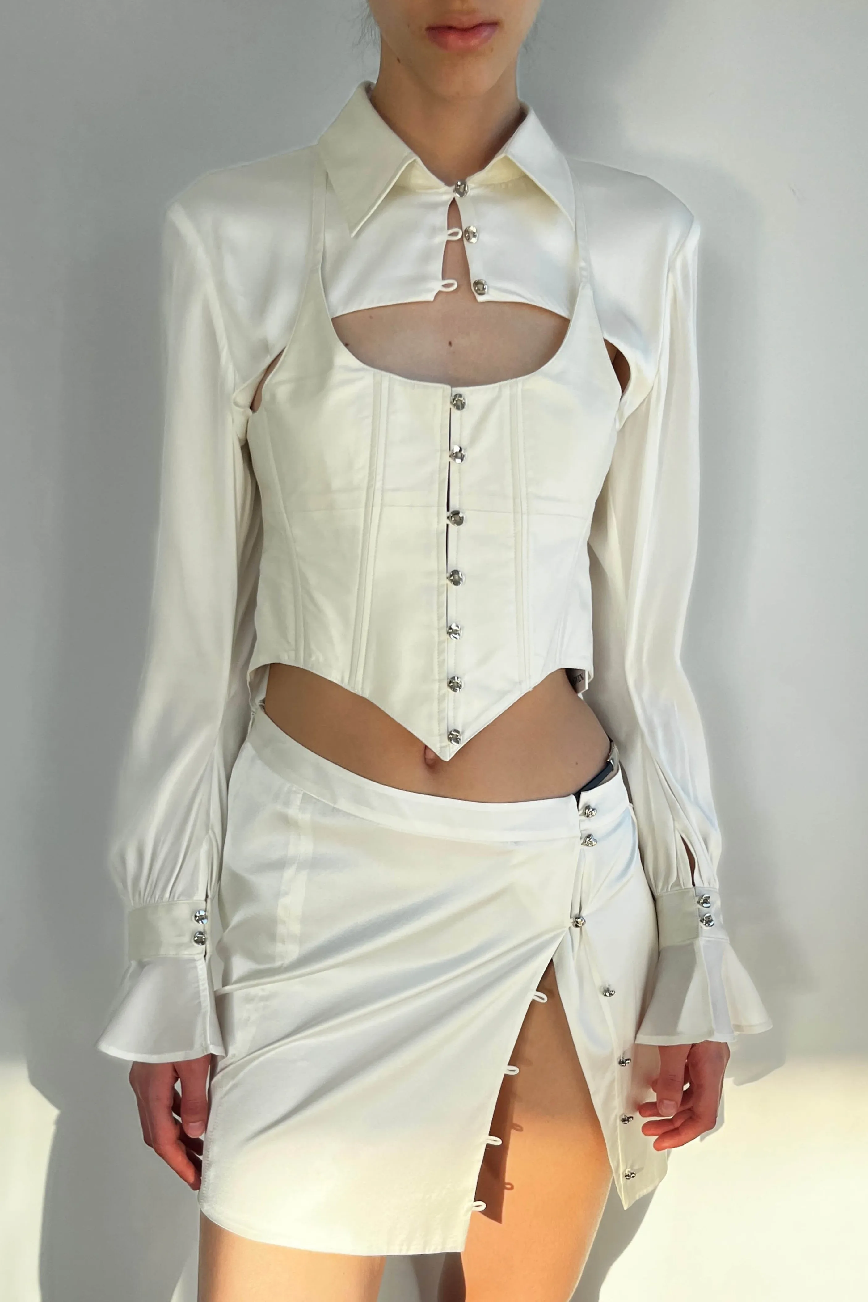 Silk Flowy Corset Blouse - White