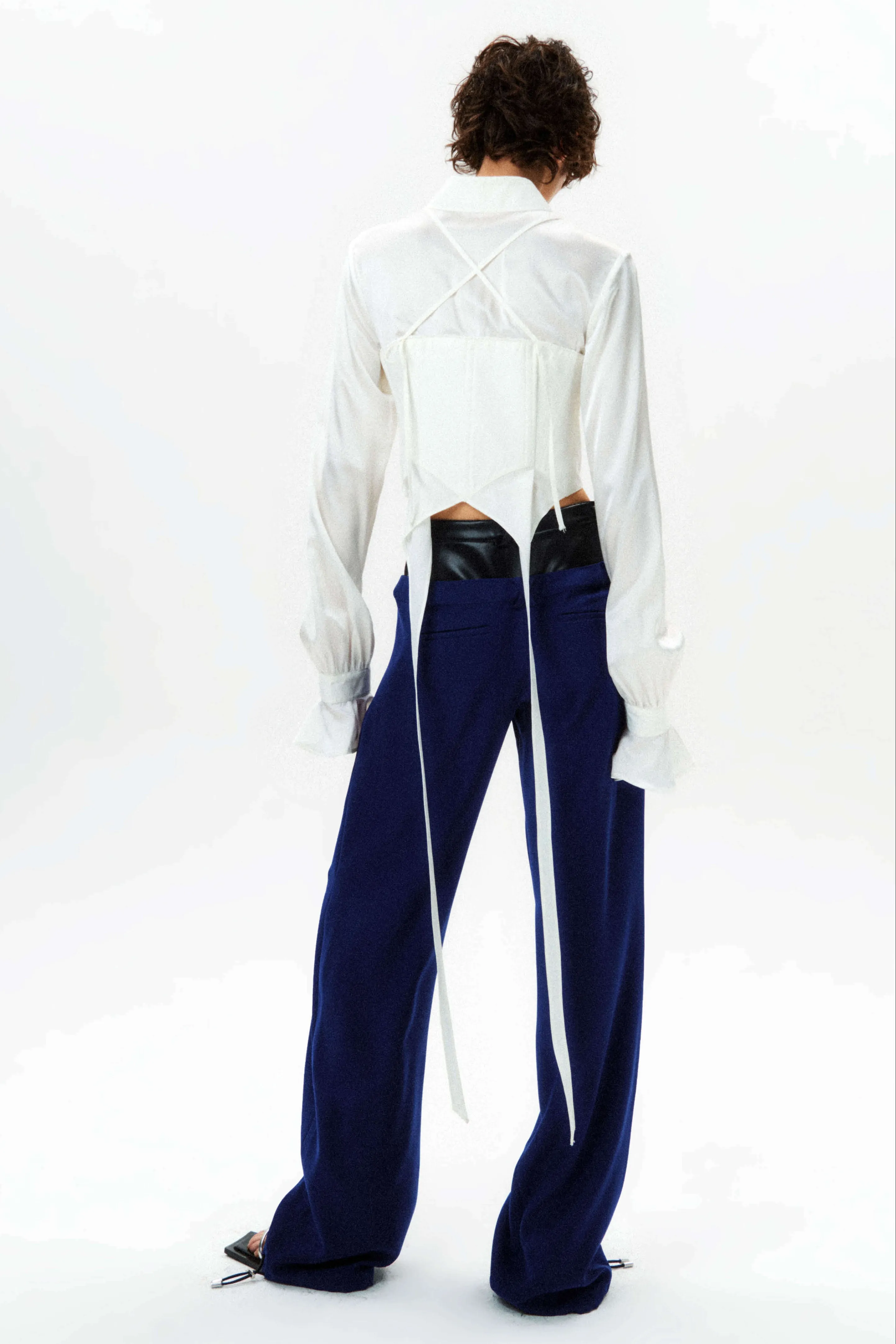 Silk Flowy Corset Blouse - White
