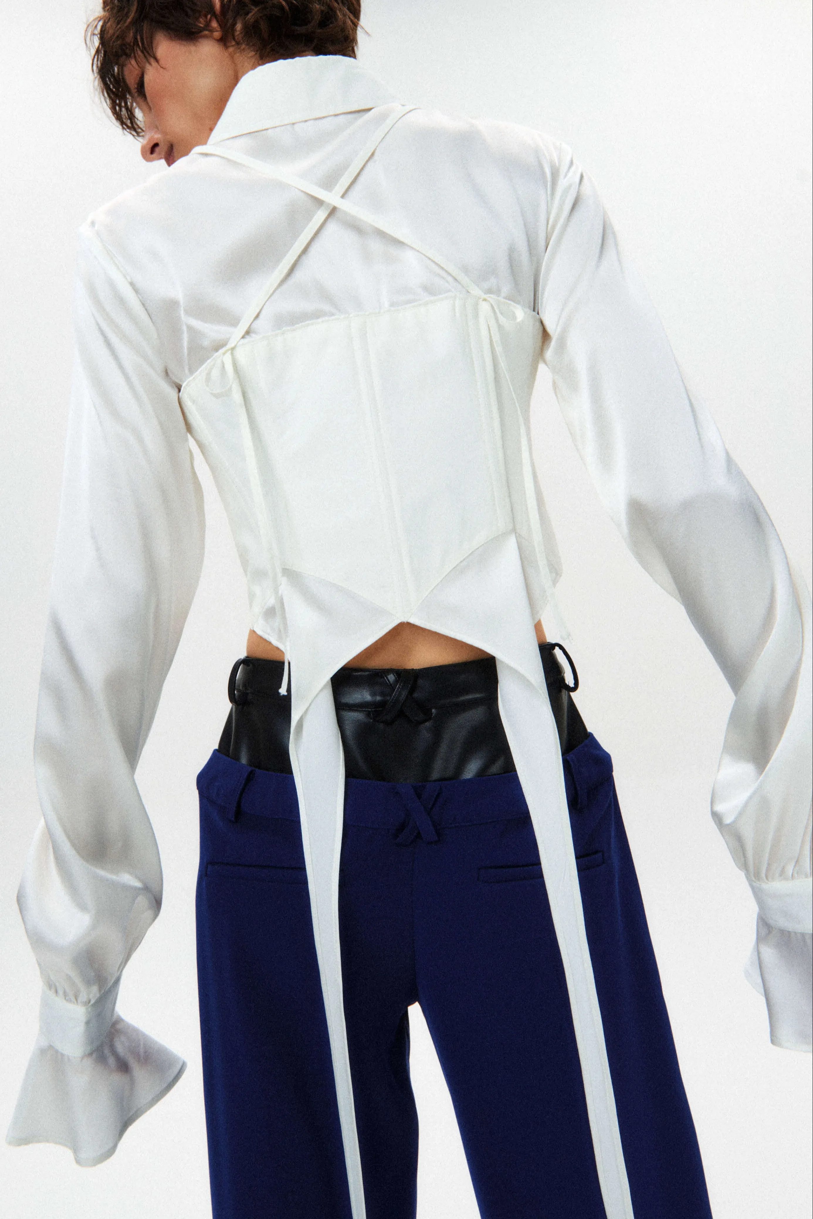 Silk Flowy Corset Blouse - White