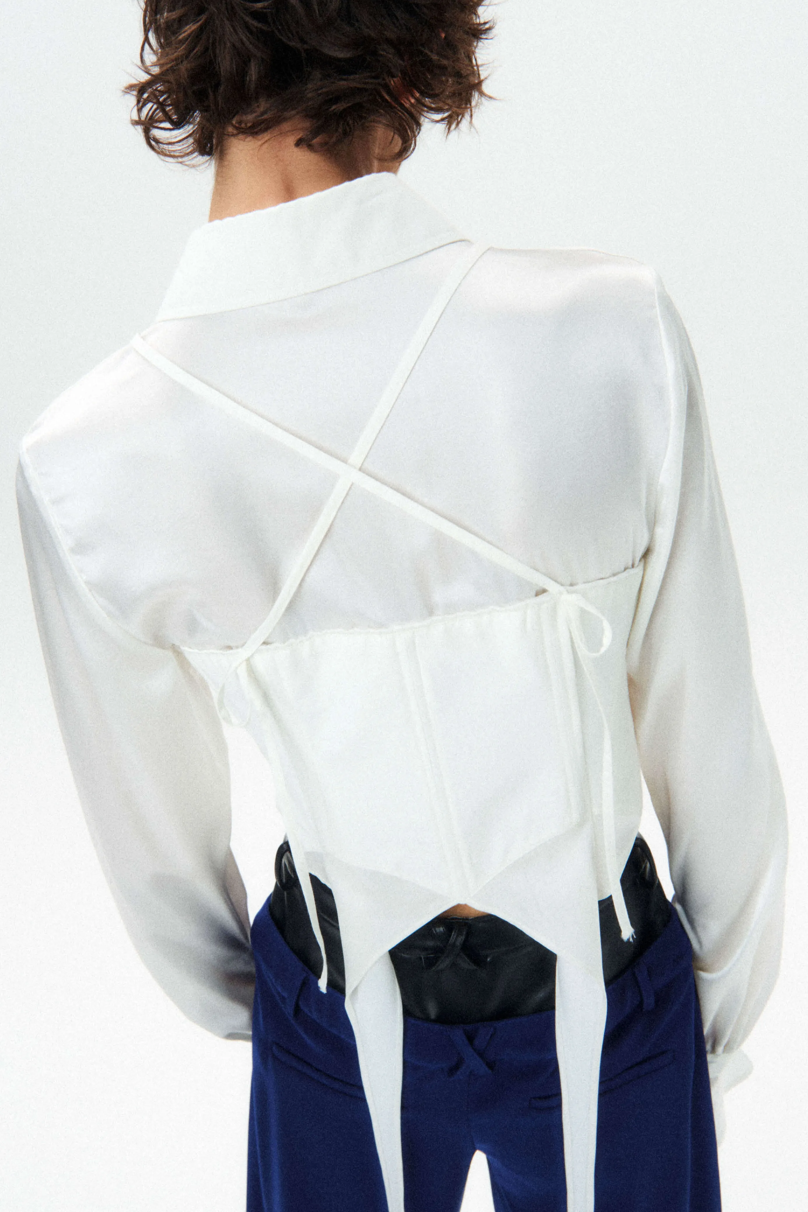 Silk Flowy Corset Blouse - White