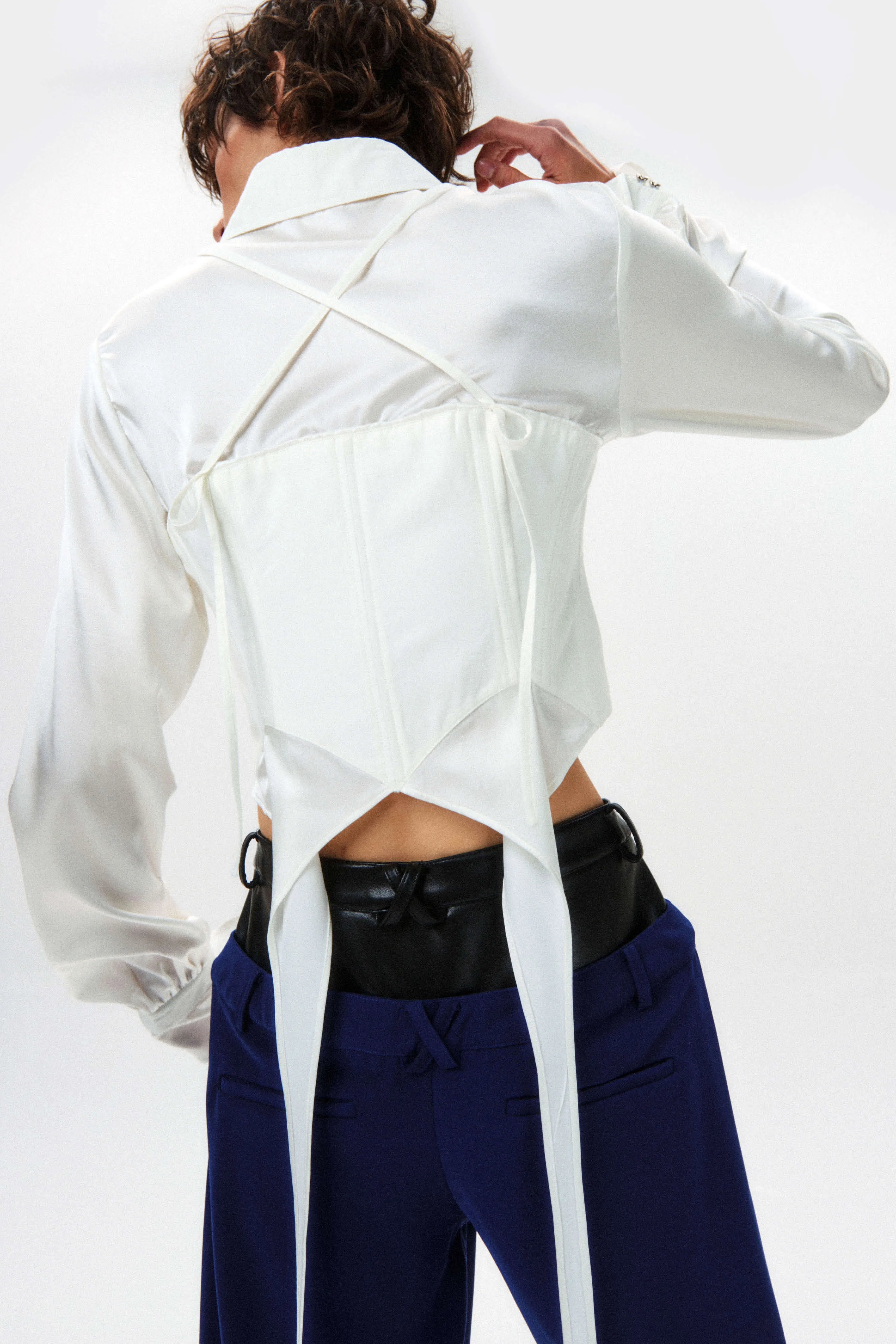 Silk Flowy Corset Blouse - White