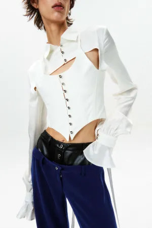 Silk Flowy Corset Blouse - White