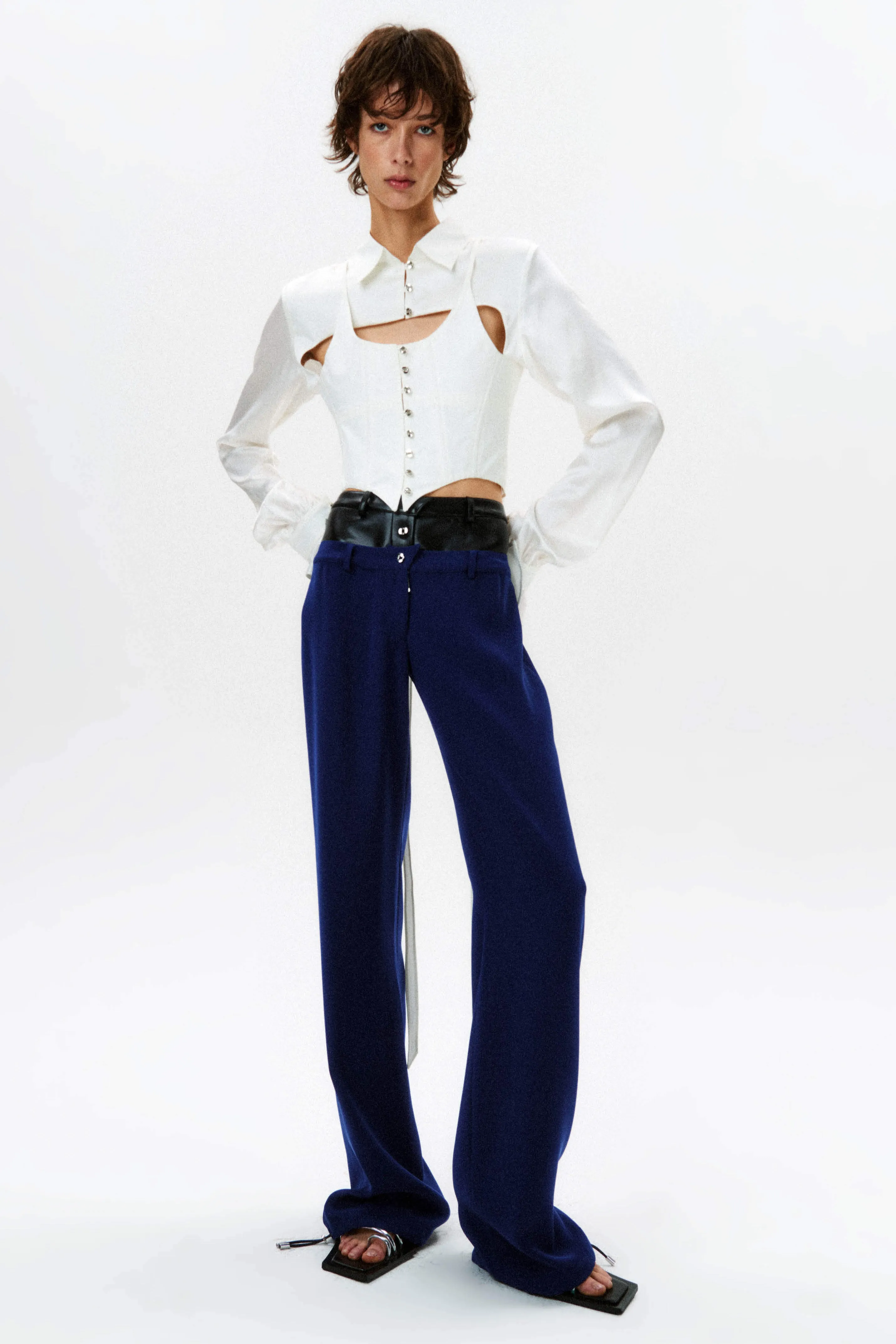 Silk Flowy Corset Blouse - White