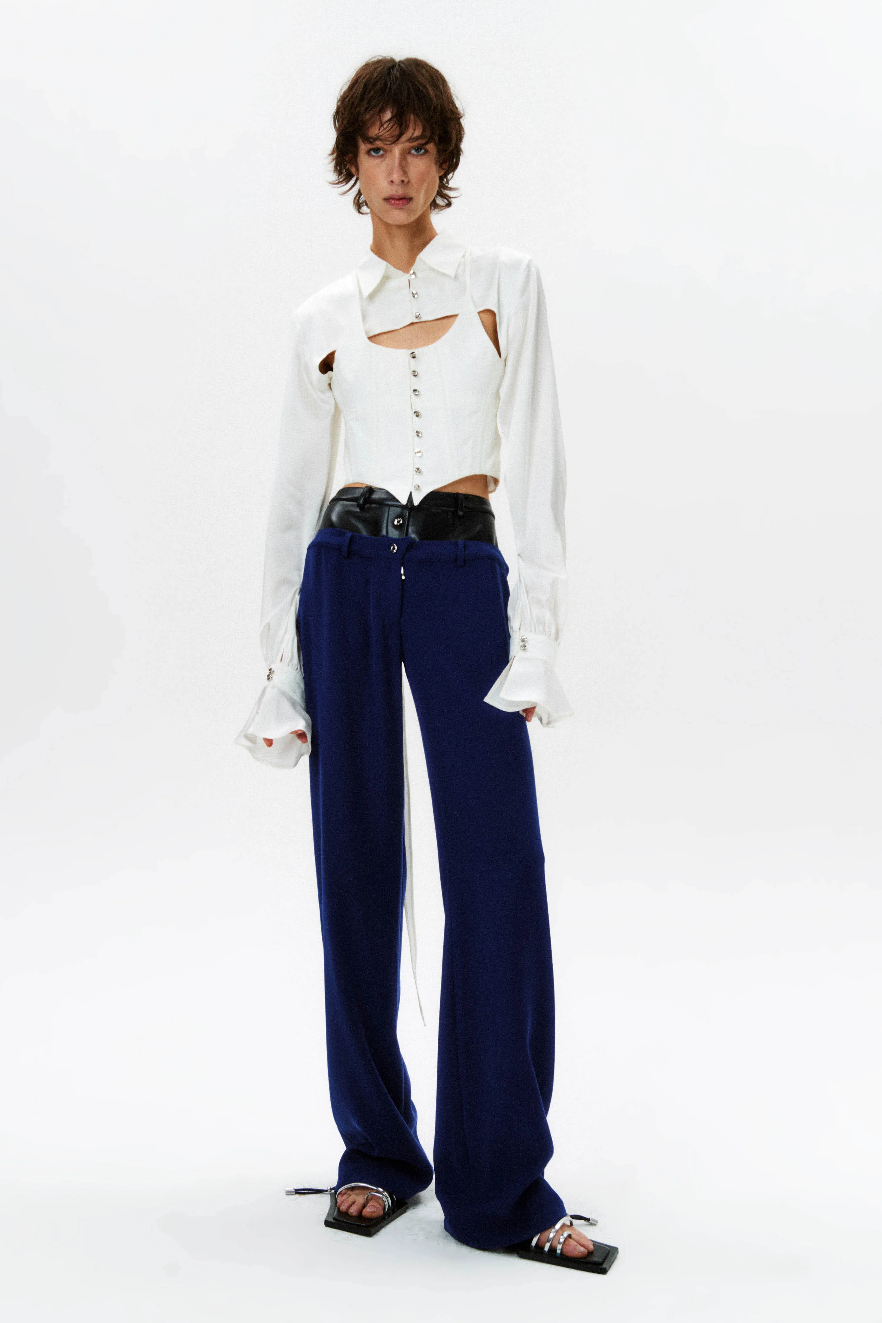 Silk Flowy Corset Blouse - White