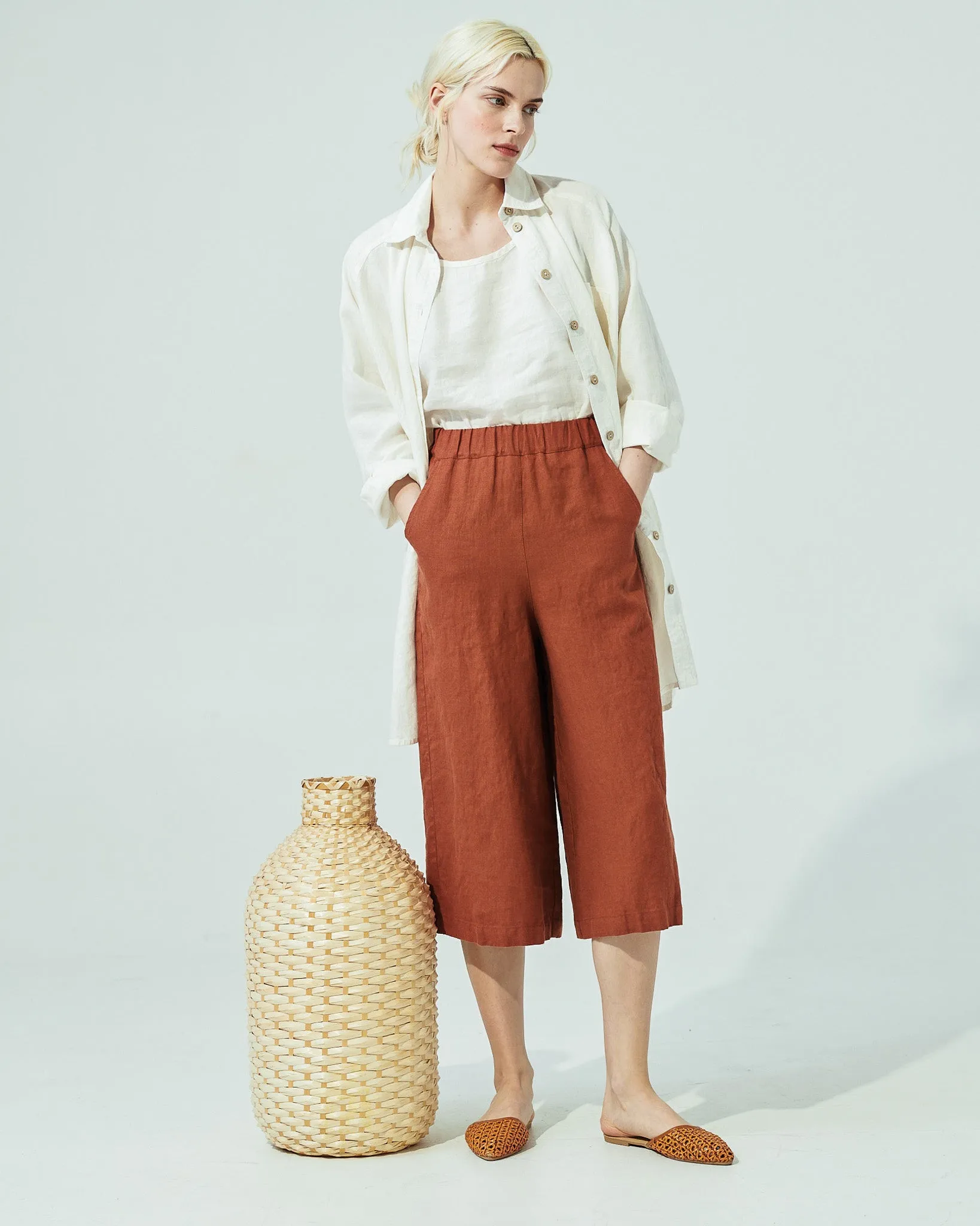 WELS midi linen wide leg pants (SS24)