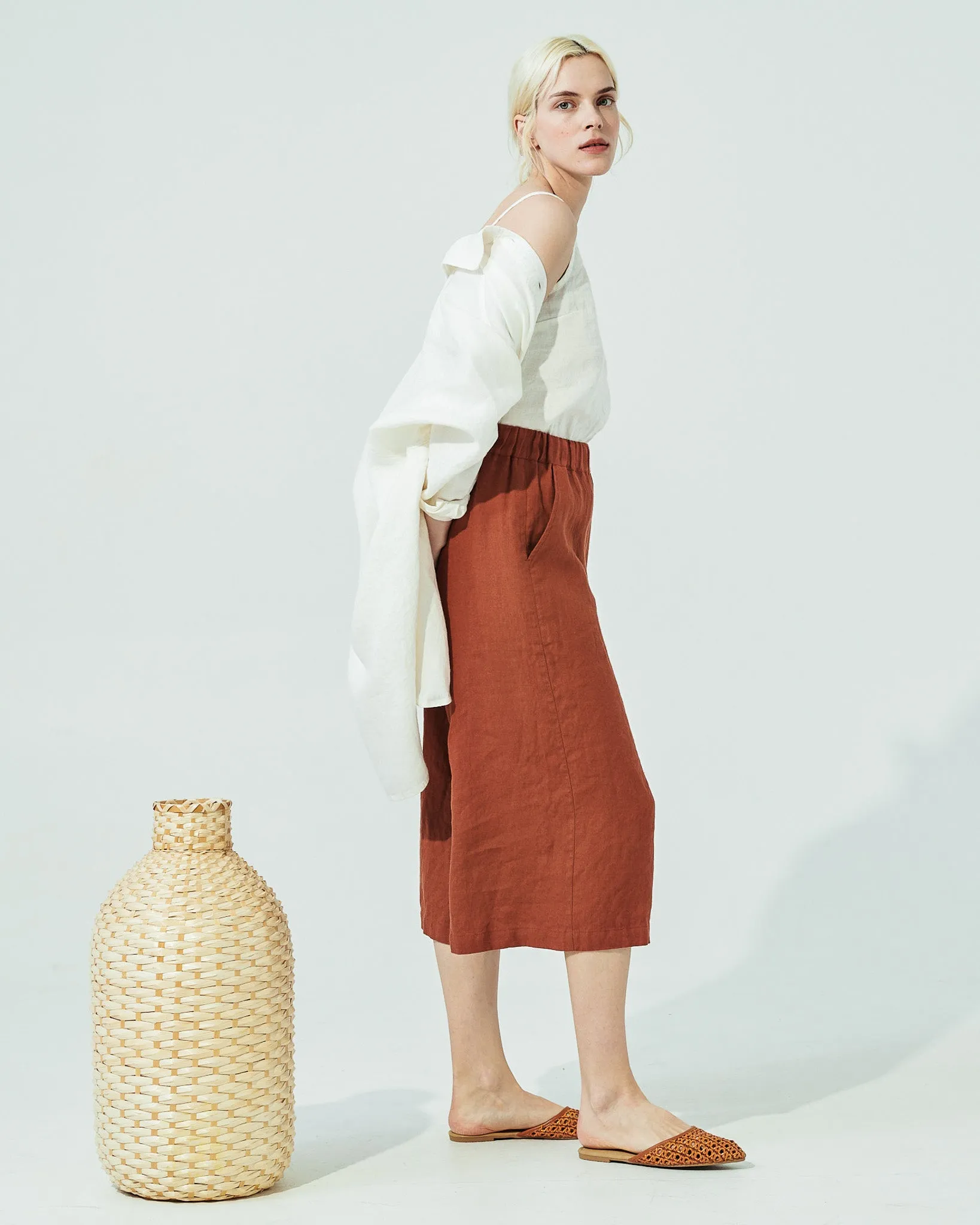 WELS midi linen wide leg pants (SS24)