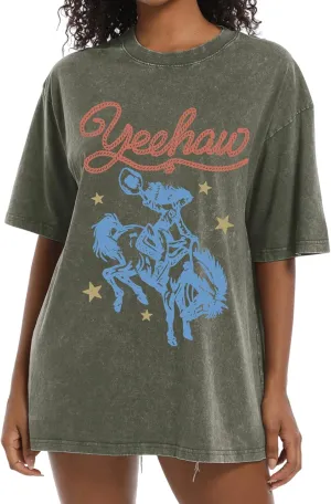 Western Shirts for Women Vintage Cowgirl Shirt Oversized Rodeo Cowboy Graphic Tees Country Concert Short Sleeve Tops