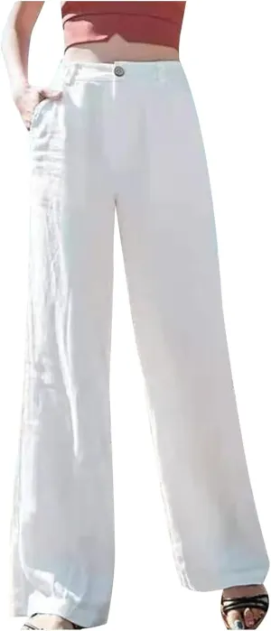 Wide Leg Linen Pants for Women Summer High Waist Loose Breathable Casual Pants Resort Wear Lightweight Skinny Trousers