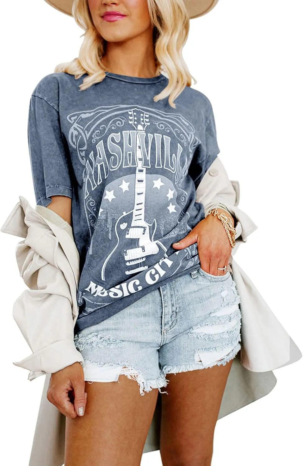 Women Country Music Shirts Nashville Concert Outfit Vintage Guitar Music City Tshirts Short Sleeve Summer Tees Tops