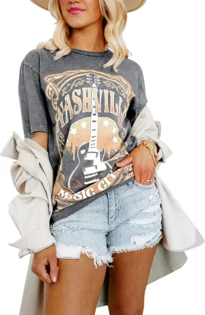 Women Country Music Shirts Nashville Concert Outfit Vintage Guitar Music City Tshirts Short Sleeve Summer Tees Tops