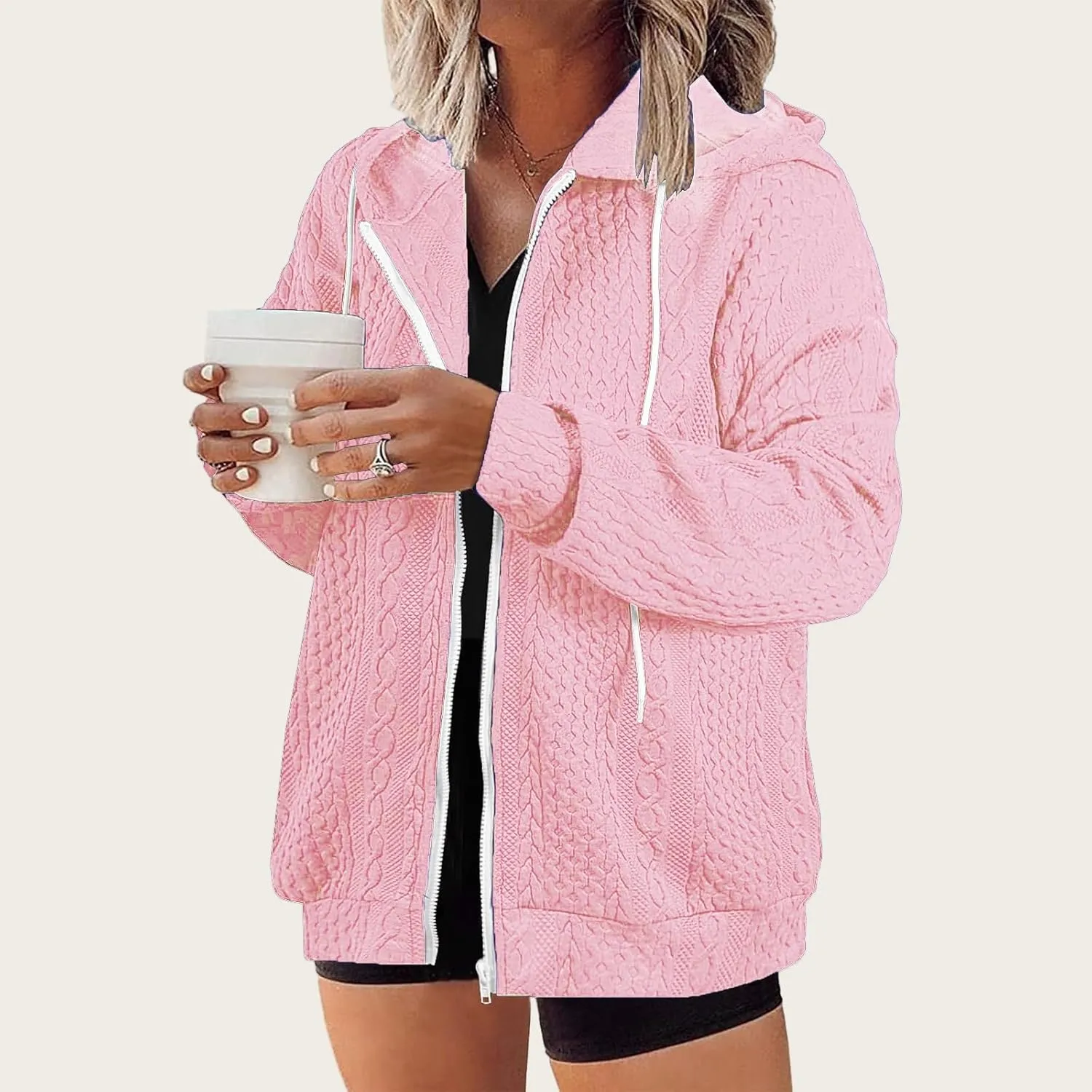 Women Hoodies Zip Up Casual Sweatshirt Long Sleeve Oversized Hoodie Plus Size Fall Jacket Coat Outfits with Pockets