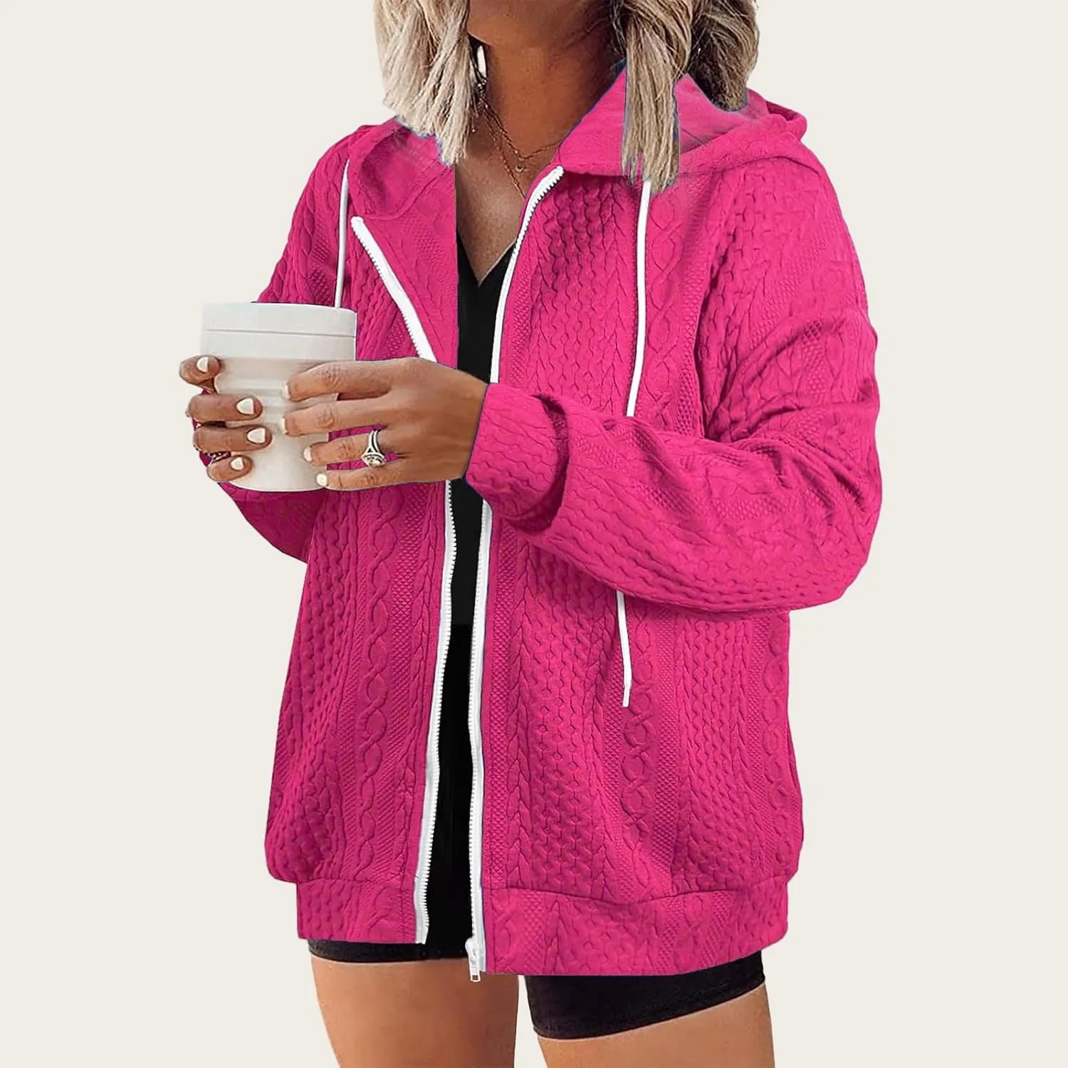 Women Hoodies Zip Up Casual Sweatshirt Long Sleeve Oversized Hoodie Plus Size Fall Jacket Coat Outfits with Pockets