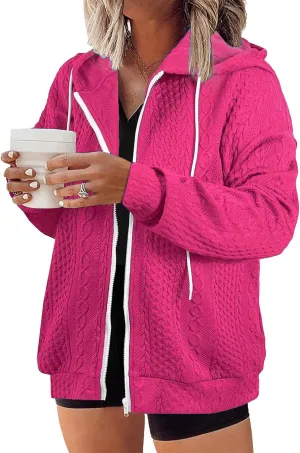 Women Hoodies Zip Up Casual Sweatshirt Long Sleeve Oversized Hoodie Plus Size Fall Jacket Coat Outfits with Pockets