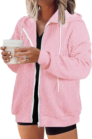 Women Hoodies Zip Up Casual Sweatshirt Long Sleeve Oversized Hoodie Plus Size Fall Jacket Coat Outfits with Pockets