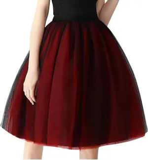 Women Mesh Midi Tutu Skorts Summer Vintage A line Pleat Layered Knee Length Skirts Casual Fashion Evening Prom Skirt
