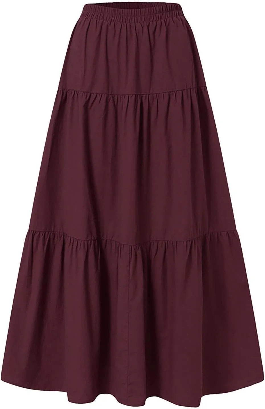 Women Summer High Waist Long Skirt Casual Solid Color Cotton Linen Pleated Skirt Loose Swing Beach Skirt