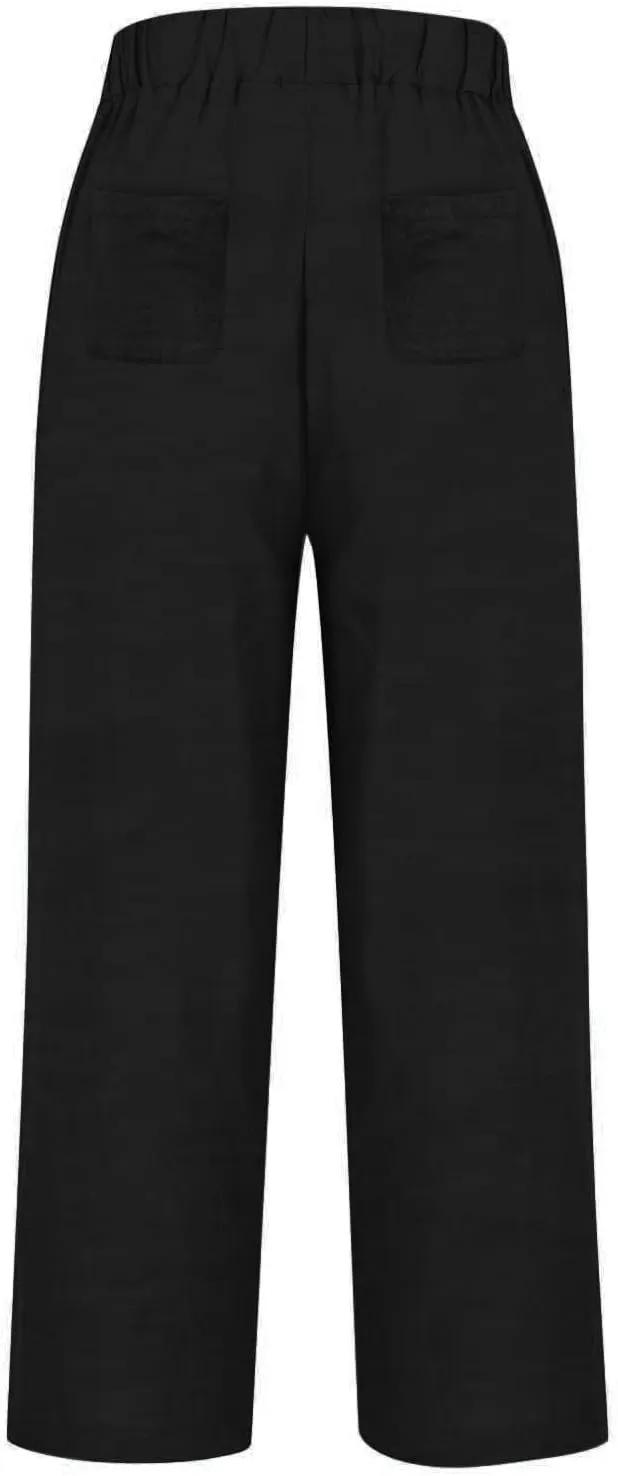 Women Wide Leg Linen Pants Casual Summer Elastic High Waisted Palazzo Pants Loose Flowy Cropped Trousers with Pockets