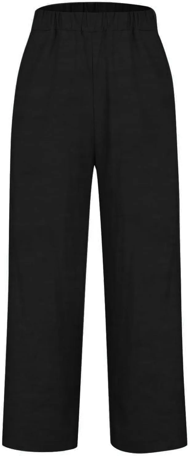 Women Wide Leg Linen Pants Casual Summer Elastic High Waisted Palazzo Pants Loose Flowy Cropped Trousers with Pockets