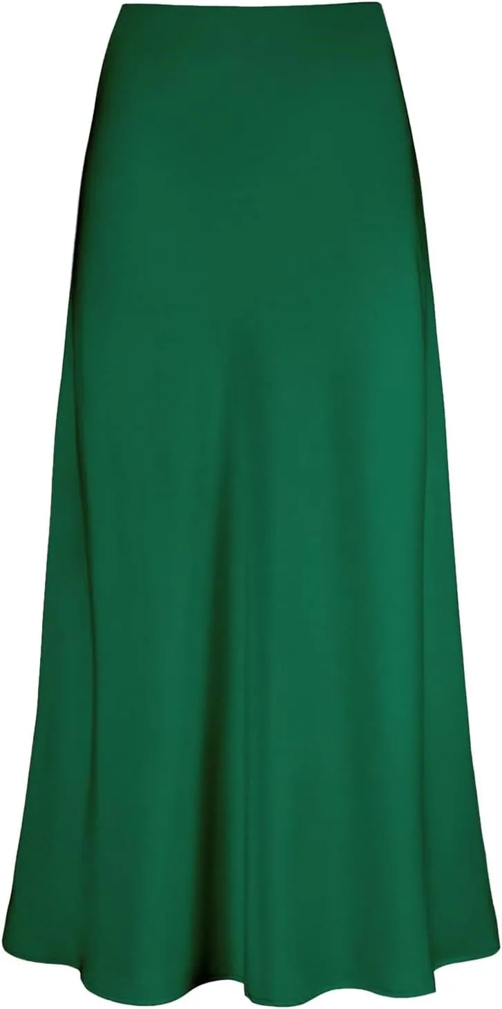 Womens Casual Solid Versatile Skirt Fashion Elegan High Waist Satin Dress Stretch Bodycon Knee Length Prom Party Skirt