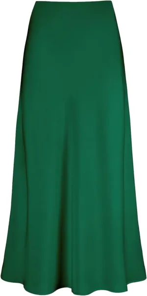 Womens Casual Solid Versatile Skirt Fashion Elegan High Waist Satin Dress Stretch Bodycon Knee Length Prom Party Skirt