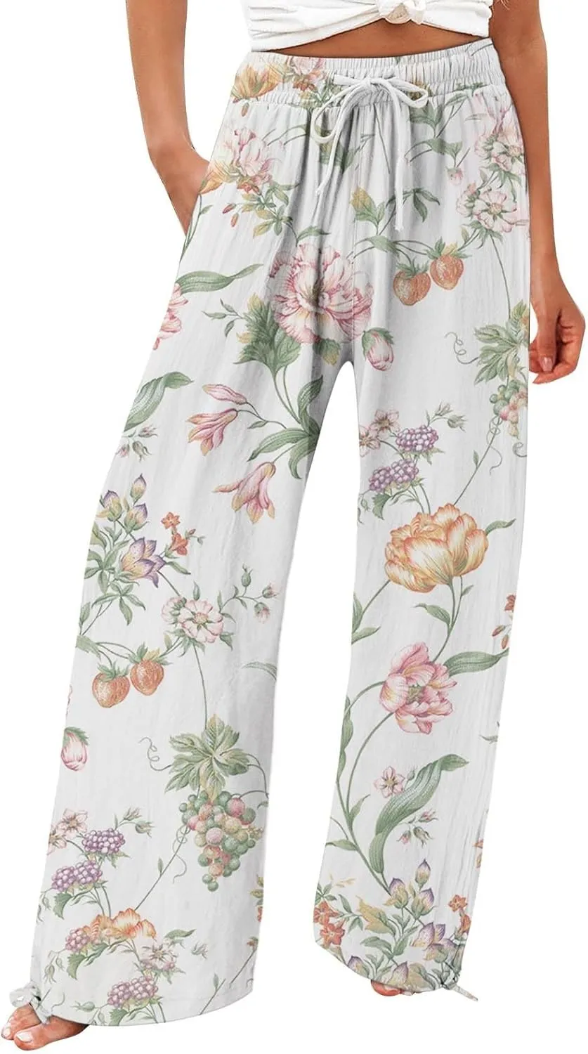 Womens Casual Wide Leg Pants Womens Cotton Casual Loose Pants Comfy Work Pants with Trousers with Pocket for Women