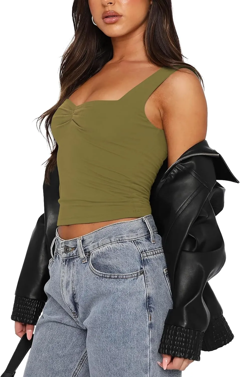 Women's Crop Tank Tops Y2k Summer Cute Sexy Backless Sweetheart Neckline Trendy Going Out Camisole Basic Shirts 2024