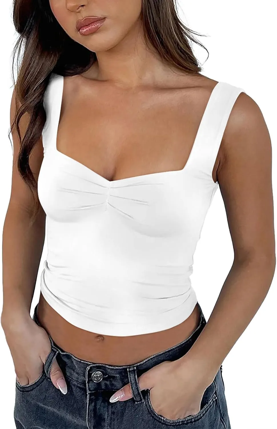 Women's Crop Tank Tops Y2k Summer Cute Sexy Backless Sweetheart Neckline Trendy Going Out Camisole Basic Shirts 2024