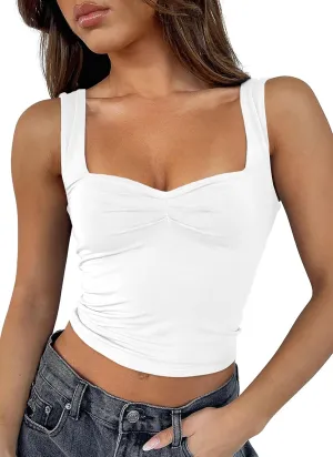 Women's Crop Tank Tops Y2k Summer Cute Sexy Backless Sweetheart Neckline Trendy Going Out Camisole Basic Shirts 2024